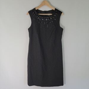 ADRIANA PAPELL Women Black Beaded Cocktail Sheath Dress Sz 10 Back Zip Sleeveles